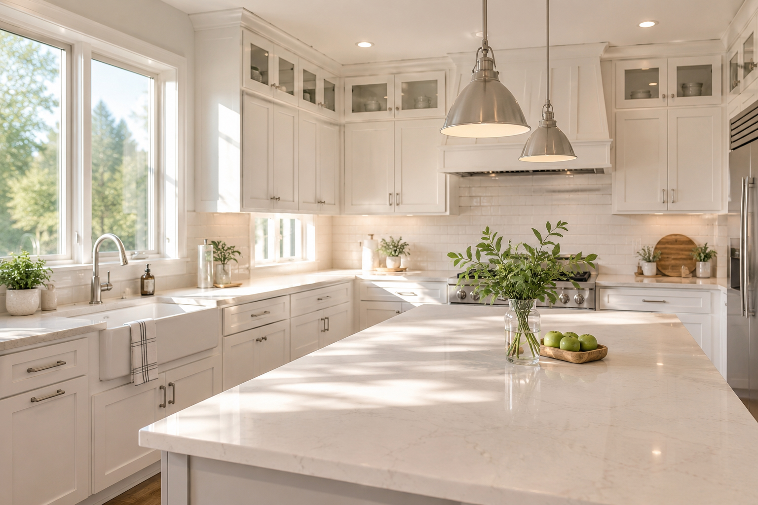 Professional cleaning team member in a bright luxury home